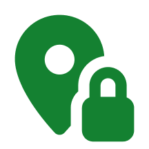 Green location pin and padlock icon representing location privacy and security.